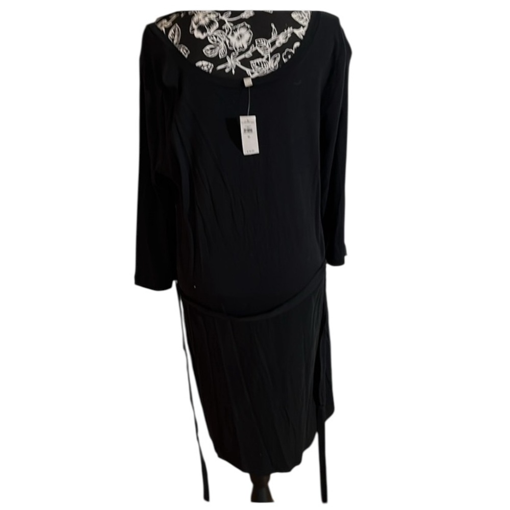 Banana Republic size XL black scoop neck T shirt dress 3/4 sleeves self belt